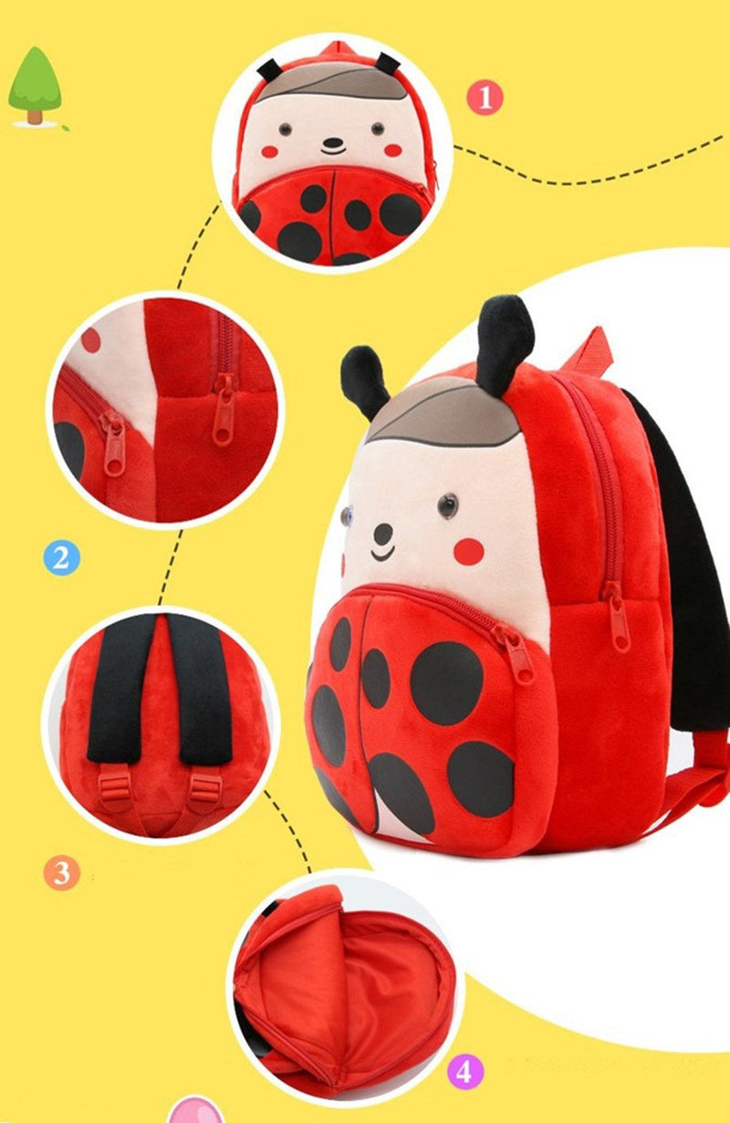 ANYKIDZ  3D Red Ladybug Kids School Backpack Cute Cartoon Animal Style Children Toddler Plush Bag Perfect Accessories For Boys and Girls
