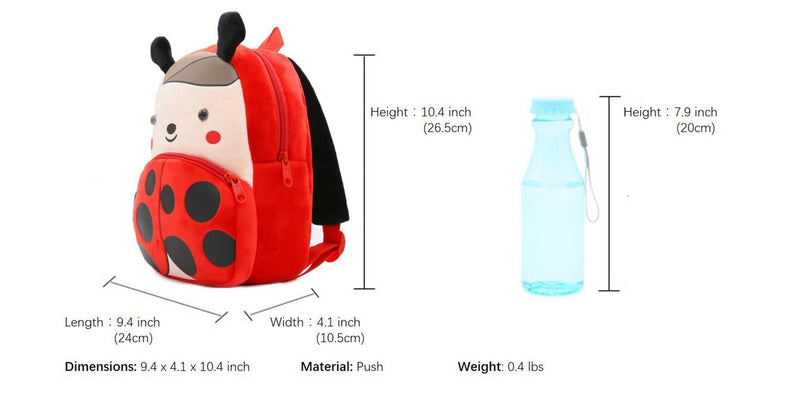 ANYKIDZ  3D Red Ladybug Kids School Backpack Cute Cartoon Animal Style Children Toddler Plush Bag Perfect Accessories For Boys and Girls