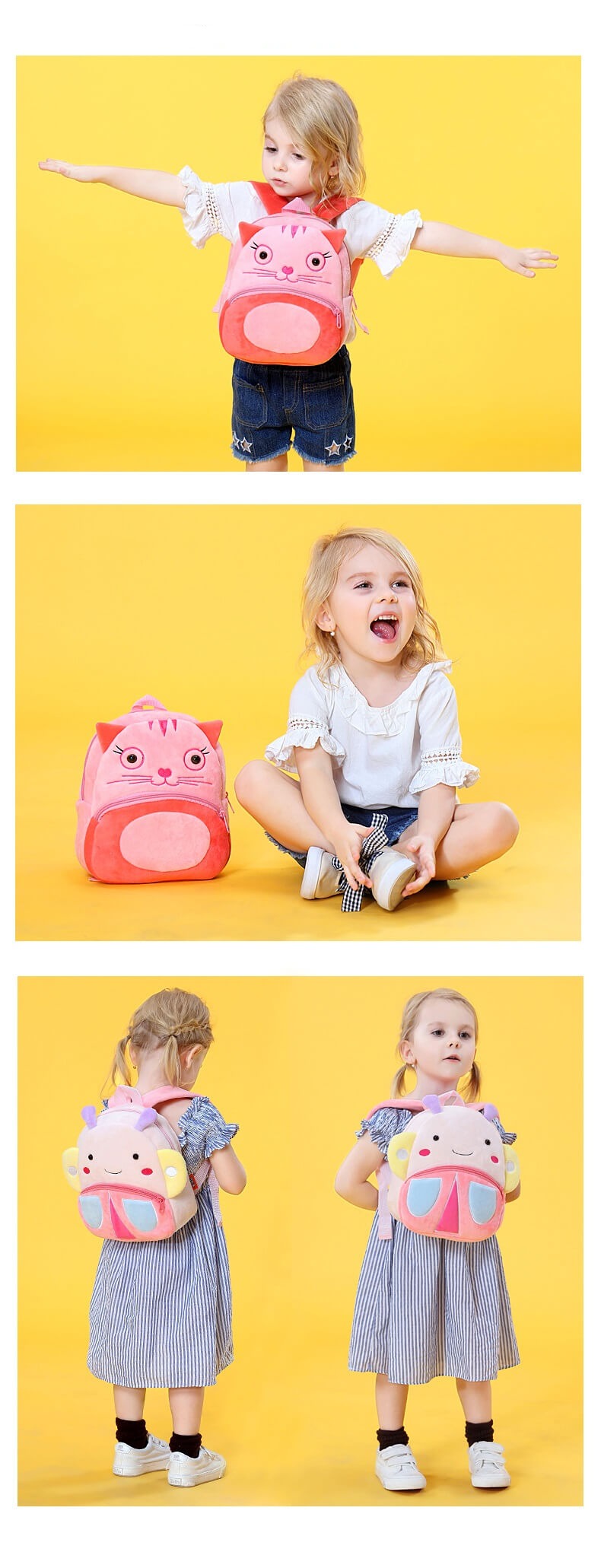 ANYKIDZ 3D Pink Cat Kids School Backpack Cute Cartoon Animal Style Children Toddler Plush Bag Perfect Accessories For Boys and Girls