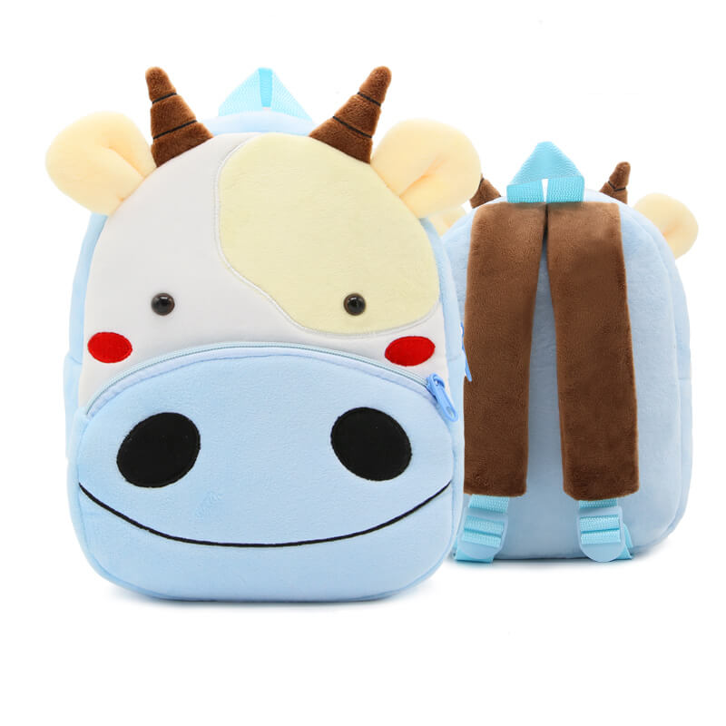 ANYKIDZ 3D Light Blue Cows Kids School Backpack Cute Cartoon Animal Style Children Toddler Plush Bag Perfect Accessories For Boys and Girls