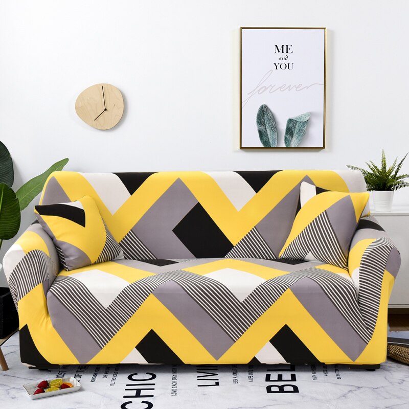 Anyseat 4 Seater Sofa Cover Yellow Wave Style and Protection For Living Room Sofa Chair Elastic Stretchable Slipcover