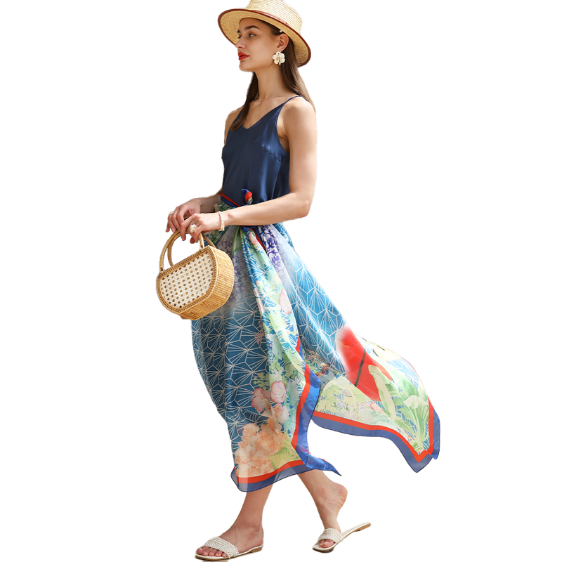 Anyyou 100% Mulberry Silk Royal Blue Long Scarf Luxury Brand Women Beach Shawl Wear Swimwear Pashimina Face Shield Foulard