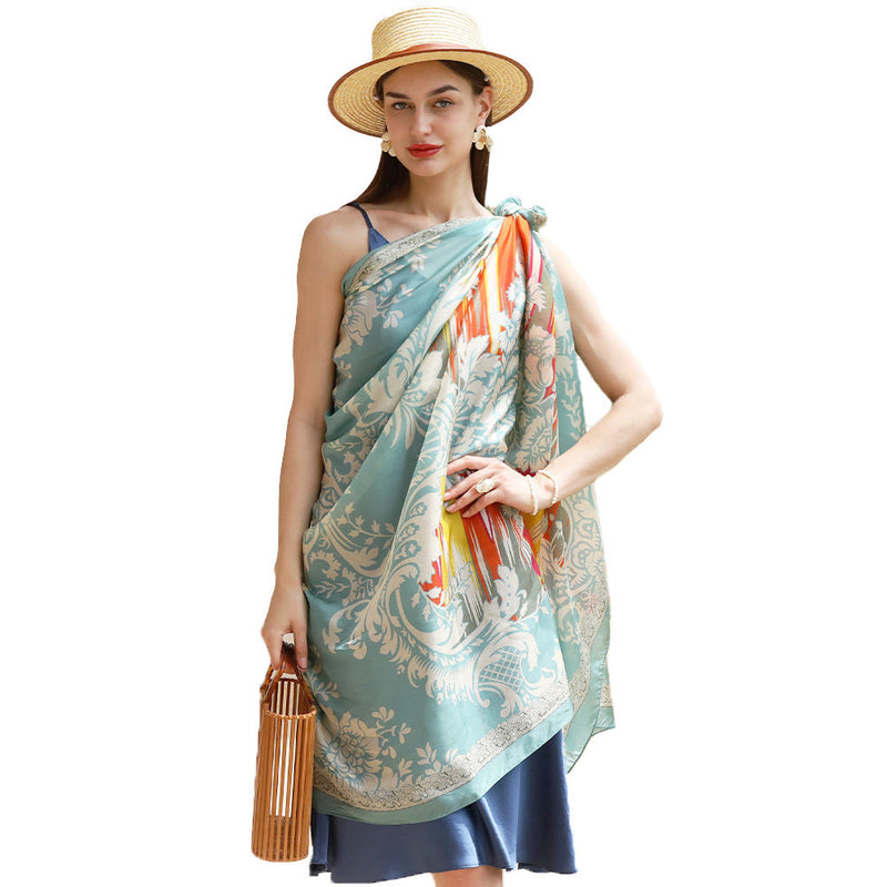 Anyyou 100% Mulberry Silk Pastel Blue Long Scarf Luxury Brand Women Beach Shawl Wear Swimwear Pashimina Face Shield Foulard