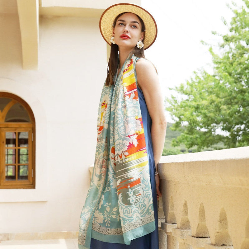 Anyyou 100% Mulberry Silk Pastel Blue Long Scarf Luxury Brand Women Beach Shawl Wear Swimwear Pashimina Face Shield Foulard