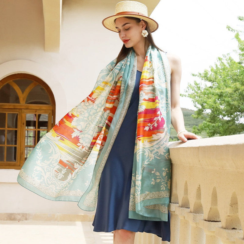 Anyyou 100% Mulberry Silk Pastel Blue Long Scarf Luxury Brand Women Beach Shawl Wear Swimwear Pashimina Face Shield Foulard