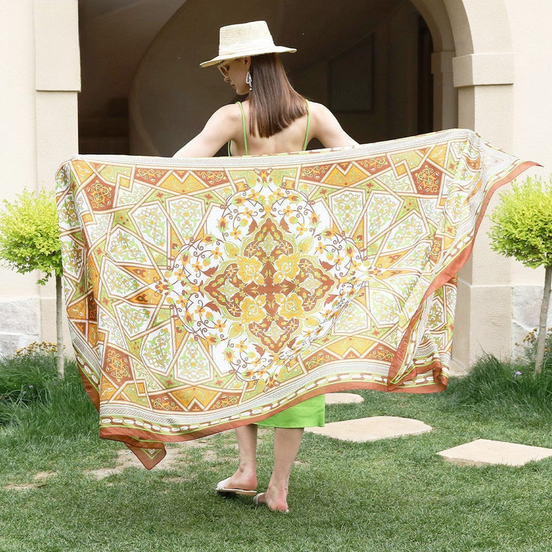 Anyyou 100% Mulberry Silk Coffe Long Scarf Luxury Brand Women Beach Wear Swimwear Pashimina Shawl Foulard