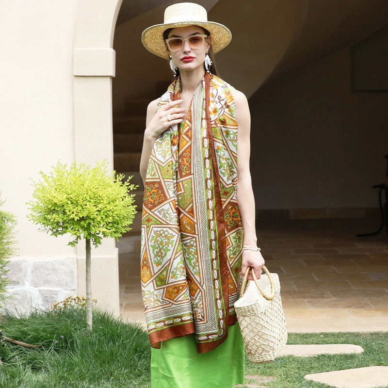 Anyyou 100% Mulberry Silk Coffe Long Scarf Luxury Brand Women Beach Wear Swimwear Pashimina Shawl Foulard