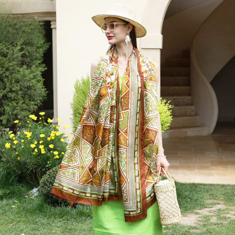 Anyyou 100% Mulberry Silk Coffe Long Scarf Luxury Brand Women Beach Wear Swimwear Pashimina Shawl Foulard