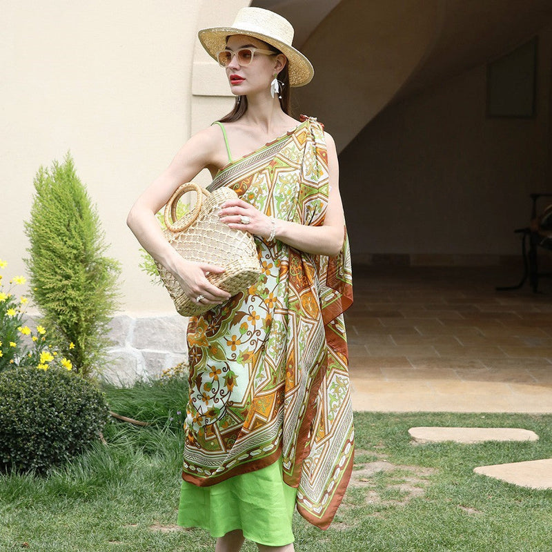 Anyyou 100% Mulberry Silk Coffe Long Scarf Luxury Brand Women Beach Wear Swimwear Pashimina Shawl Foulard