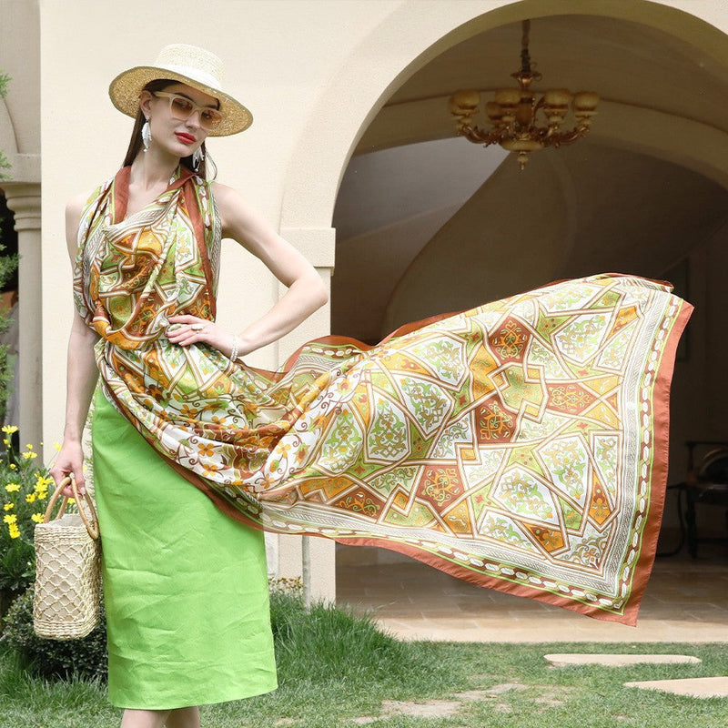 Anyyou 100% Mulberry Silk Coffe Long Scarf Luxury Brand Women Beach Wear Swimwear Pashimina Shawl Foulard