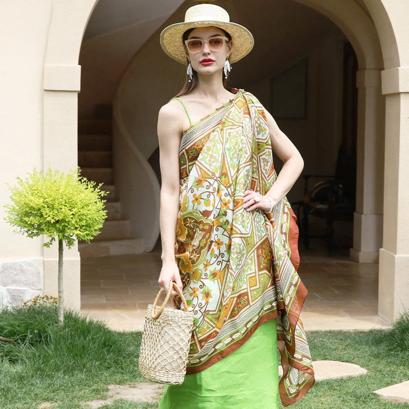 Anyyou 100% Mulberry Silk Coffe Long Scarf Luxury Brand Women Beach Wear Swimwear Pashimina Shawl Foulard