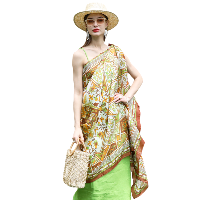 Anyyou 100% Mulberry Silk Coffe Long Scarf Luxury Brand Women Beach Wear Swimwear Pashimina Shawl Foulard