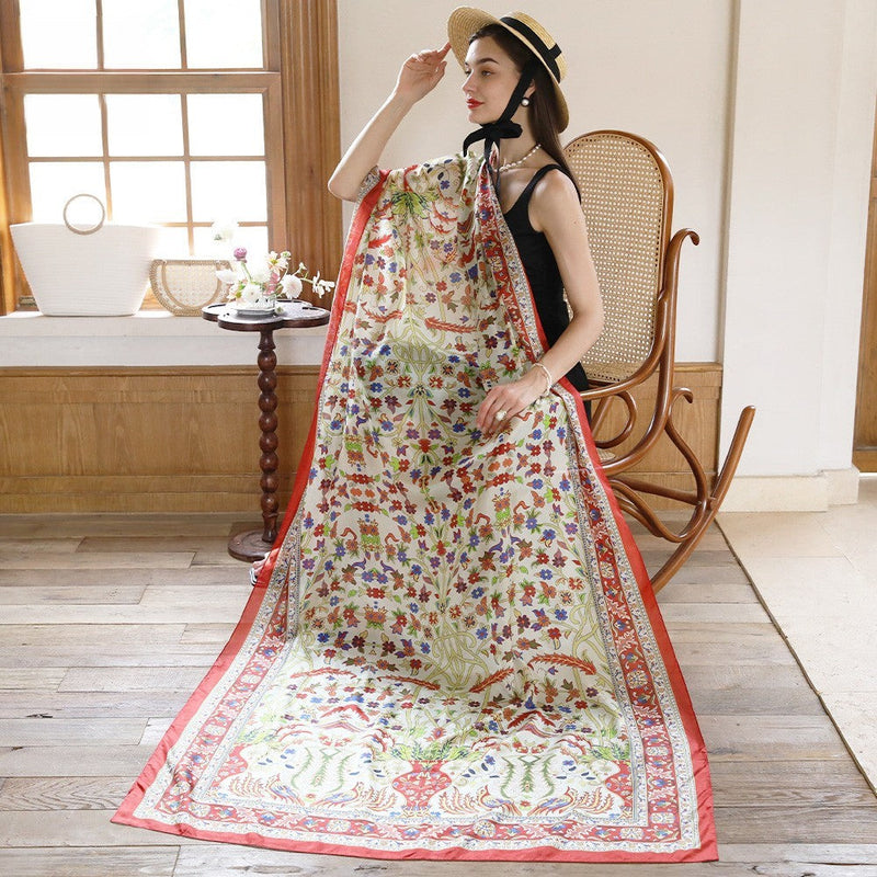 Anyyou 100% Mulberry Silk Red Green Long Scarf Luxury Brand Women Beach Shawl Wear Swimwear Pashimina Foulard