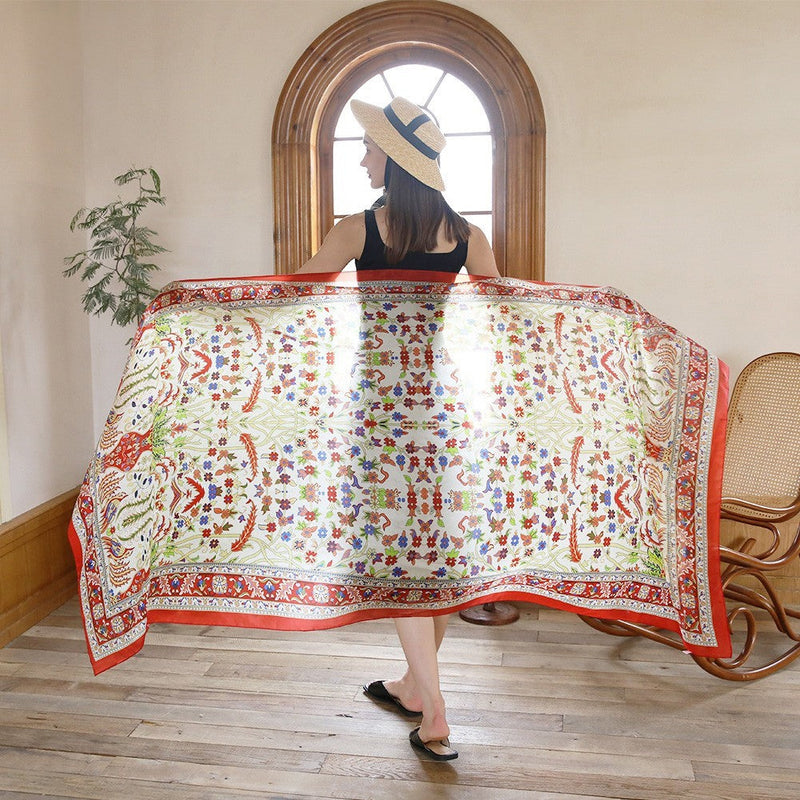 Anyyou 100% Mulberry Silk Red Green Long Scarf Luxury Brand Women Beach Shawl Wear Swimwear Pashimina Foulard