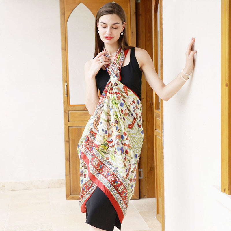 Anyyou 100% Mulberry Silk Red Green Long Scarf Luxury Brand Women Beach Shawl Wear Swimwear Pashimina Foulard