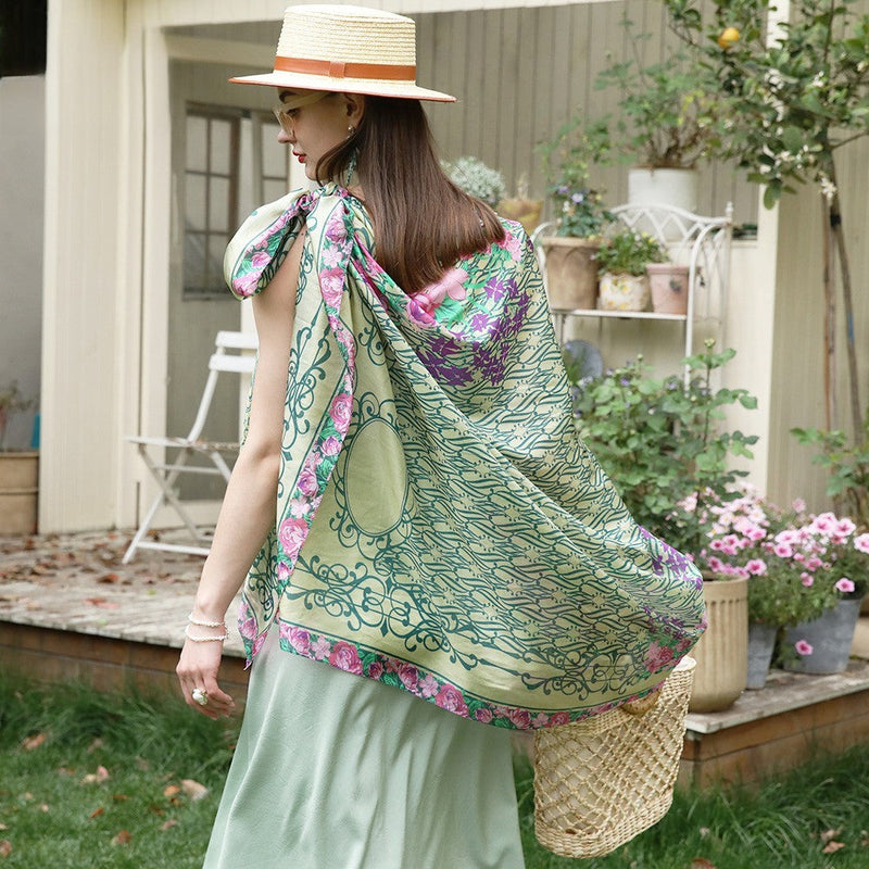 Anyyou 100% Mulberry Silk Mint Green Long Scarf Luxury Brand Women Beach Shawl Wear Swimwear Pashimina Foulard