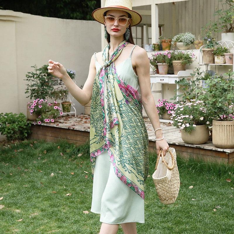 Anyyou 100% Mulberry Silk Mint Green Long Scarf Luxury Brand Women Beach Shawl Wear Swimwear Pashimina Foulard