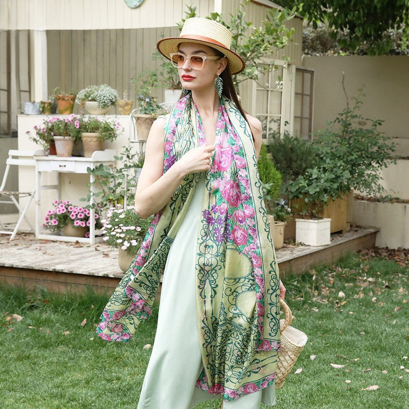 Anyyou 100% Mulberry Silk Mint Green Long Scarf Luxury Brand Women Beach Shawl Wear Swimwear Pashimina Foulard