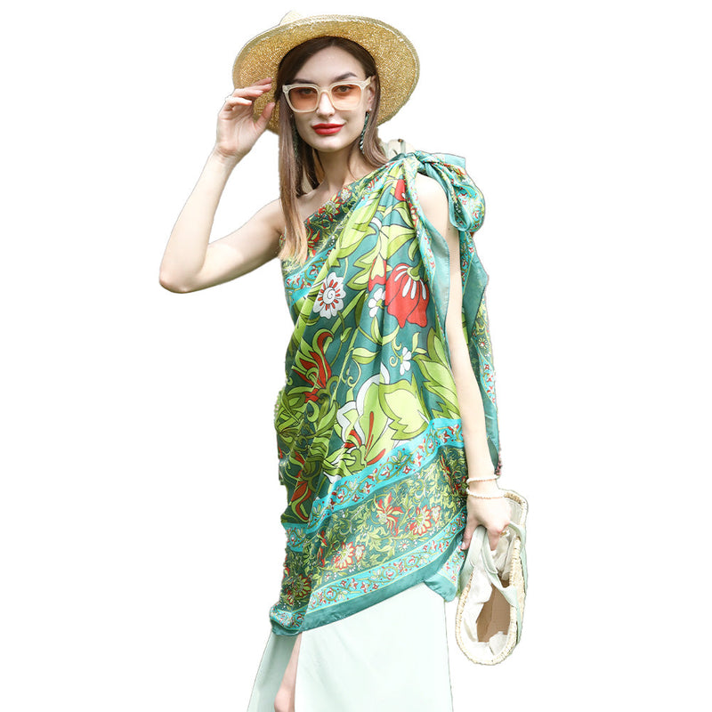 Anyyou 100% Mulberry Silk Light Green Long Scarf Luxury Brand Women Beach Shawl Wear Swimwear Pashimina Foulard