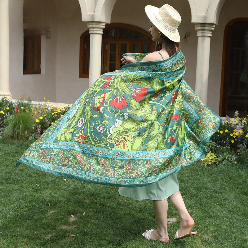 Anyyou 100% Mulberry Silk Light Green Long Scarf Luxury Brand Women Beach Shawl Wear Swimwear Pashimina Foulard