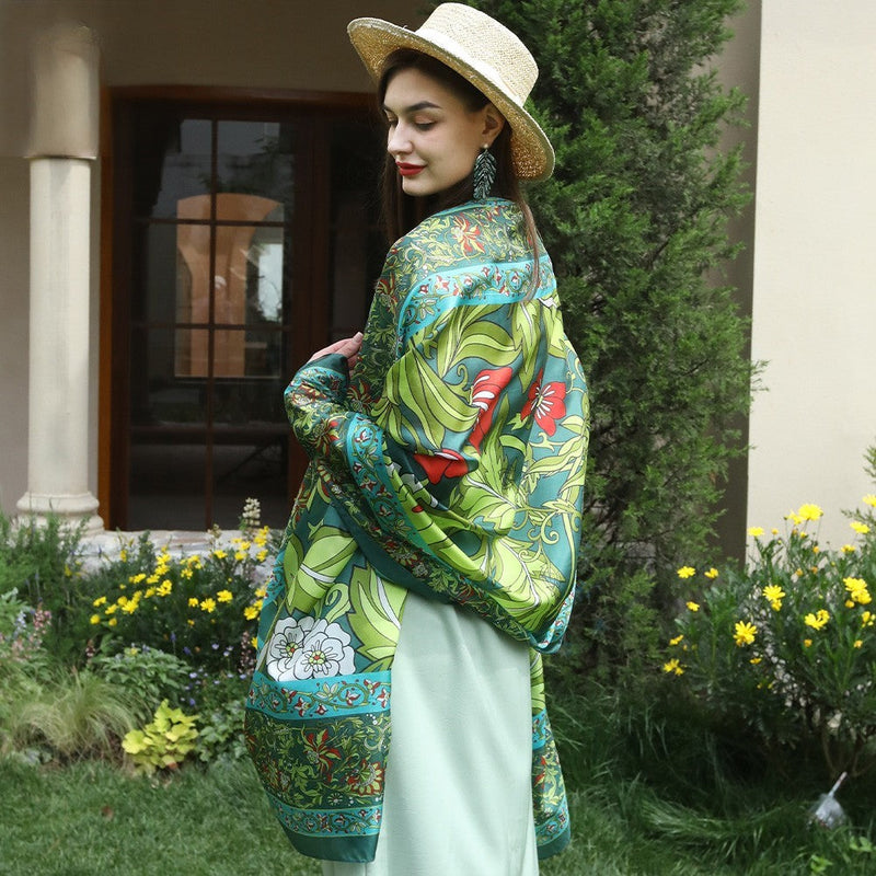 Anyyou 100% Mulberry Silk Light Green Long Scarf Luxury Brand Women Beach Shawl Wear Swimwear Pashimina Foulard