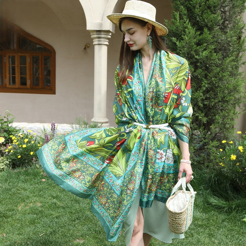 Anyyou 100% Mulberry Silk Light Green Long Scarf Luxury Brand Women Beach Shawl Wear Swimwear Pashimina Foulard