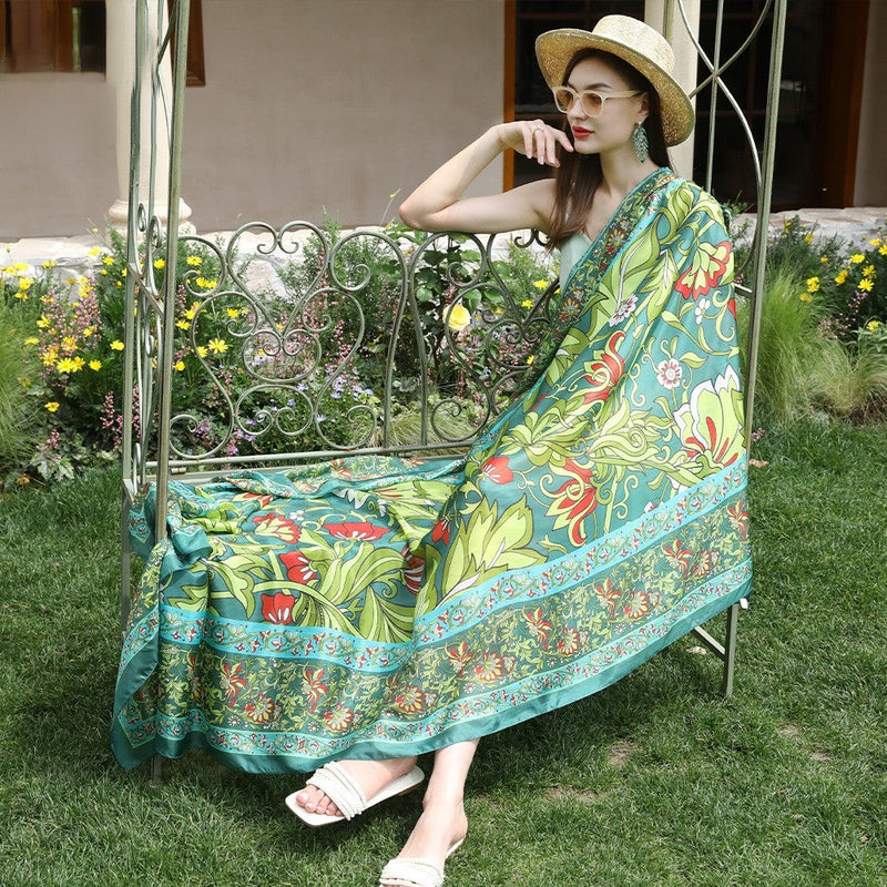 Anyyou 100% Mulberry Silk Light Green Long Scarf Luxury Brand Women Beach Shawl Wear Swimwear Pashimina Foulard