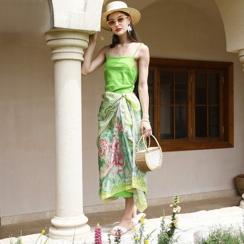 Anyyou 100% Mulberry Silk Lime Green Long Scarf Luxury Brand Women Beach Shawl Wear Swimwear Pashimina Foulard