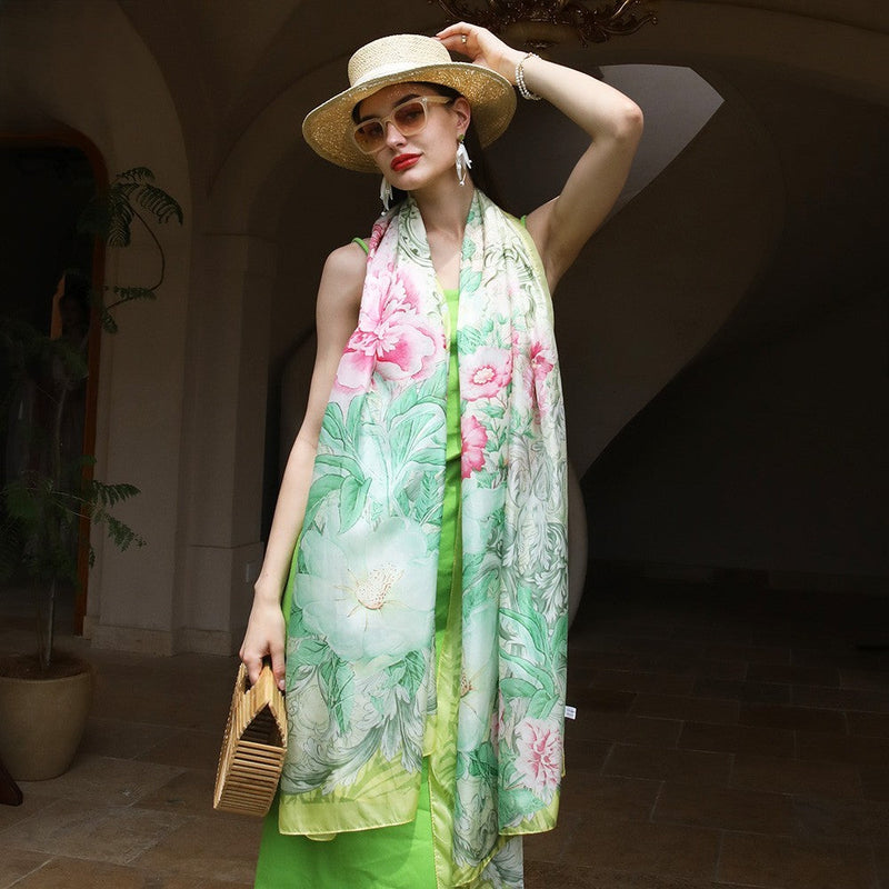 Anyyou 100% Mulberry Silk Lime Green Long Scarf Luxury Brand Women Beach Shawl Wear Swimwear Pashimina Foulard