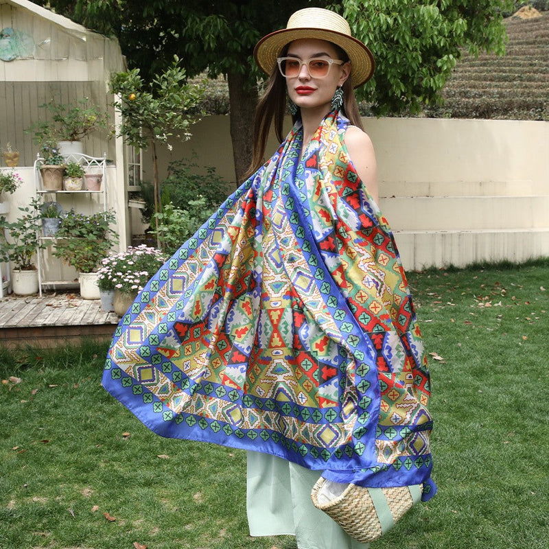 Anyyou 100% Mulberry Silk Ocean Blue Long Scarf Luxury Brand Women Beach Shawl Wear Swimwear Pashimina Foulard