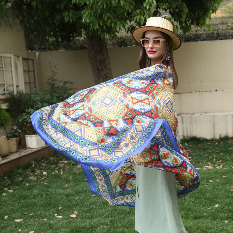 Anyyou 100% Mulberry Silk Ocean Blue Long Scarf Luxury Brand Women Beach Shawl Wear Swimwear Pashimina Foulard