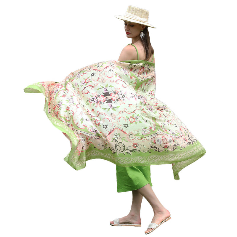 Anyyou 100% Mulberry Silk Avocado Green Long Scarf Luxury Brand Women Beach Shawl Wear Swimwear Pashimina Foulard