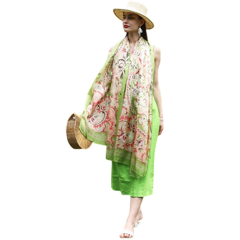 Anyyou 100% Mulberry Silk Avocado Green Long Scarf Luxury Brand Women Beach Shawl Wear Swimwear Pashimina Foulard