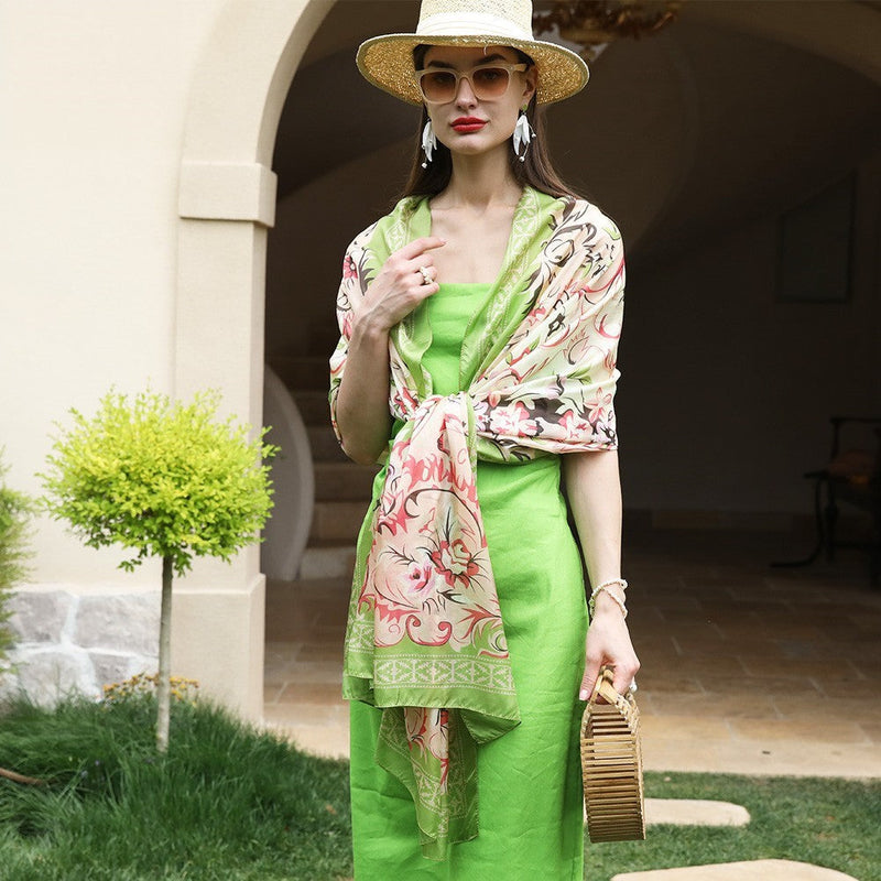 Anyyou 100% Mulberry Silk Avocado Green Long Scarf Luxury Brand Women Beach Shawl Wear Swimwear Pashimina Foulard