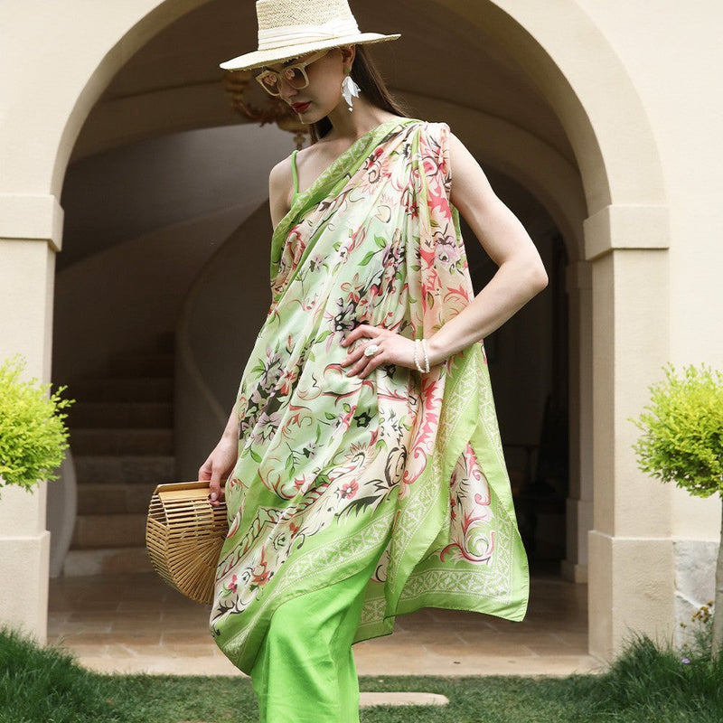 Anyyou 100% Mulberry Silk Avocado Green Long Scarf Luxury Brand Women Beach Shawl Wear Swimwear Pashimina Foulard