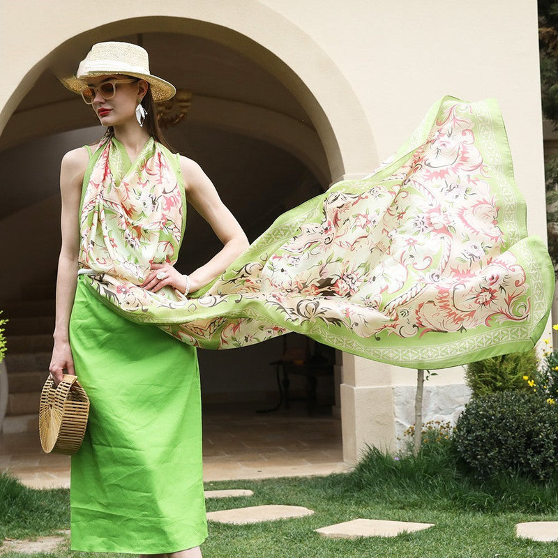 Anyyou 100% Mulberry Silk Avocado Green Long Scarf Luxury Brand Women Beach Shawl Wear Swimwear Pashimina Foulard