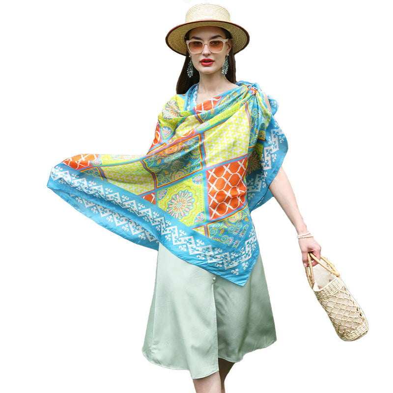 Anyyou 100% Mulberry Silk Aqua Blue Long Scarf Luxury Brand Women Beach Shawl Wear Swimwear Pashimina Foulard