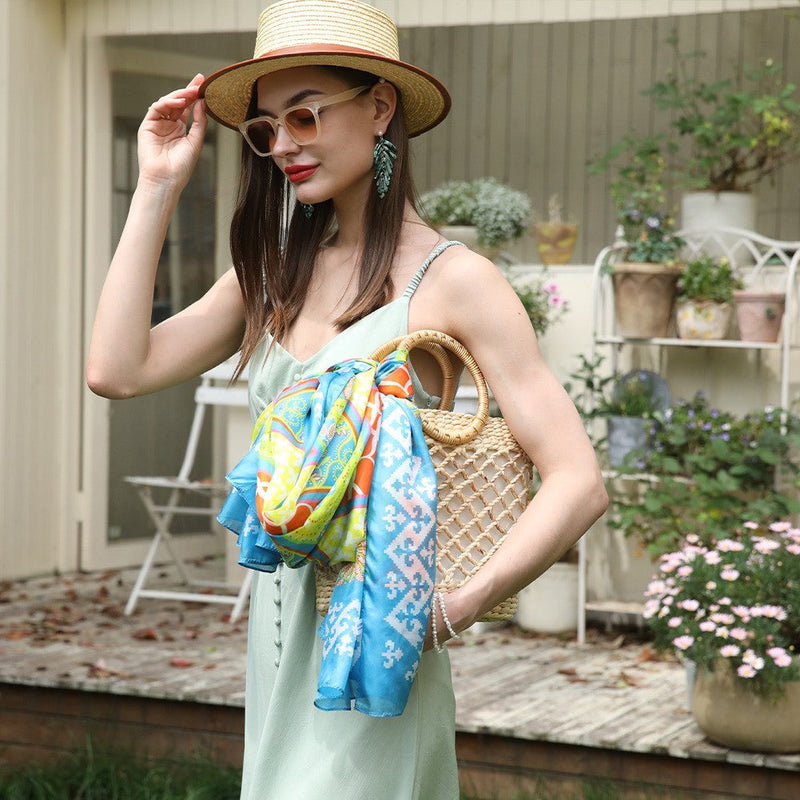 Anyyou 100% Mulberry Silk Aqua Blue Long Scarf Luxury Brand Women Beach Shawl Wear Swimwear Pashimina Foulard