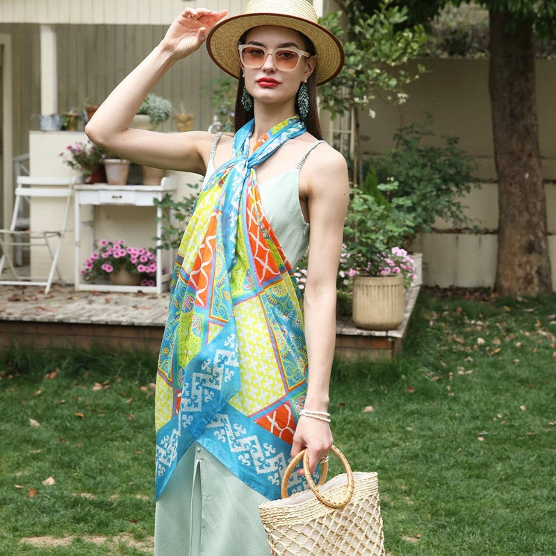 Anyyou 100% Mulberry Silk Aqua Blue Long Scarf Luxury Brand Women Beach Shawl Wear Swimwear Pashimina Foulard