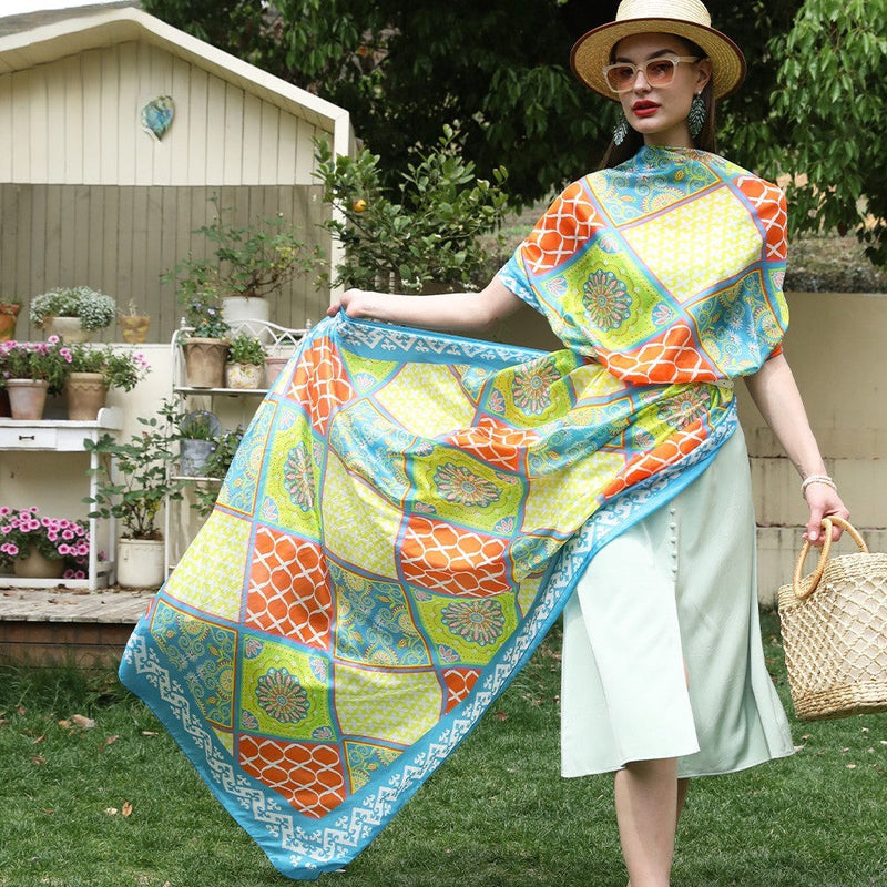 Anyyou 100% Mulberry Silk Aqua Blue Long Scarf Luxury Brand Women Beach Shawl Wear Swimwear Pashimina Foulard