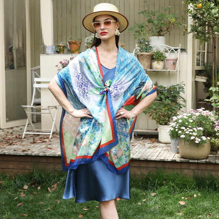 ANYYOU 100% Mulberry Silk Royal Blue Long Scarf Luxury Brand Women