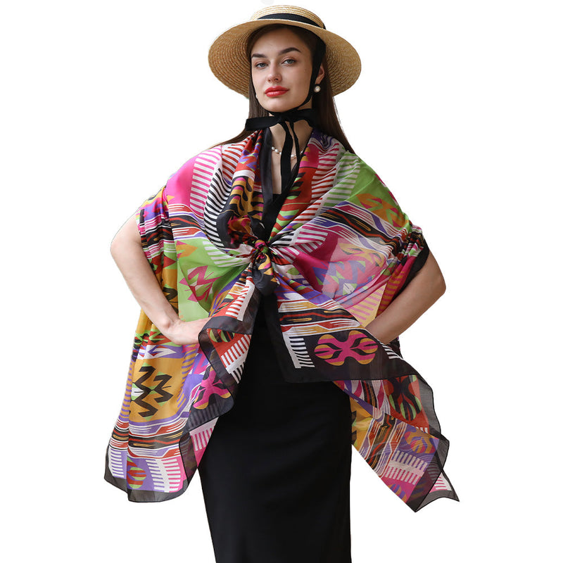 Anyyou 100% Mulberry Silk Multicolor Long Scarf Luxury Brand Women Beach Shawl Wear Swimwear Pashimina Foulard