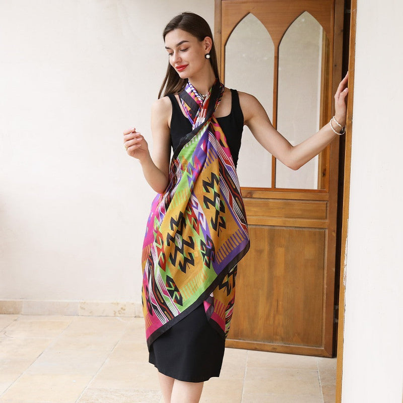 Anyyou 100% Mulberry Silk Multicolor Long Scarf Luxury Brand Women Beach Shawl Wear Swimwear Pashimina Foulard