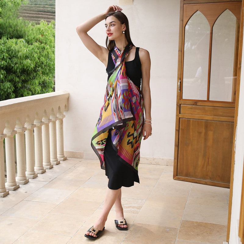 Anyyou 100% Mulberry Silk Multicolor Long Scarf Luxury Brand Women Beach Shawl Wear Swimwear Pashimina Foulard
