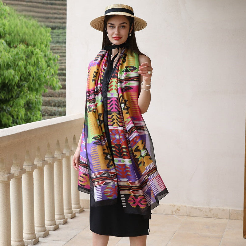 Anyyou 100% Mulberry Silk Multicolor Long Scarf Luxury Brand Women Beach Shawl Wear Swimwear Pashimina Foulard