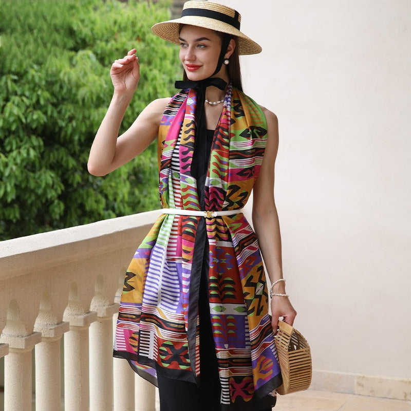 Anyyou 100% Mulberry Silk Multicolor Long Scarf Luxury Brand Women Beach Shawl Wear Swimwear Pashimina Foulard