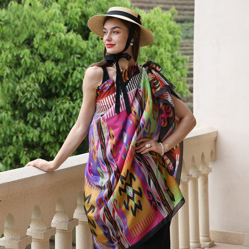 Anyyou 100% Mulberry Silk Multicolor Long Scarf Luxury Brand Women Beach Shawl Wear Swimwear Pashimina Foulard