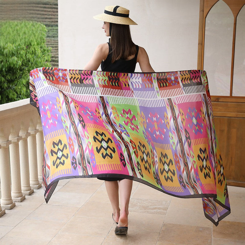 Anyyou 100% Mulberry Silk Multicolor Long Scarf Luxury Brand Women Beach Shawl Wear Swimwear Pashimina Foulard