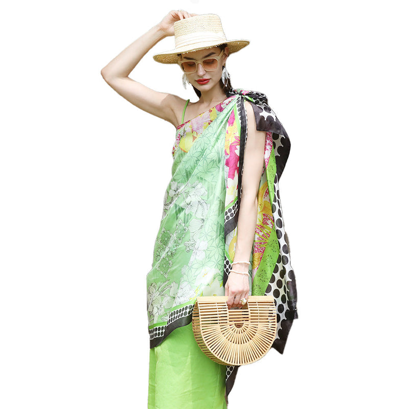 Anyyou 100% Mulberry Silk Emerald Green Long Scarf Luxury Brand Women Beach Shawl Wear Swimwear Pashimina Foulard