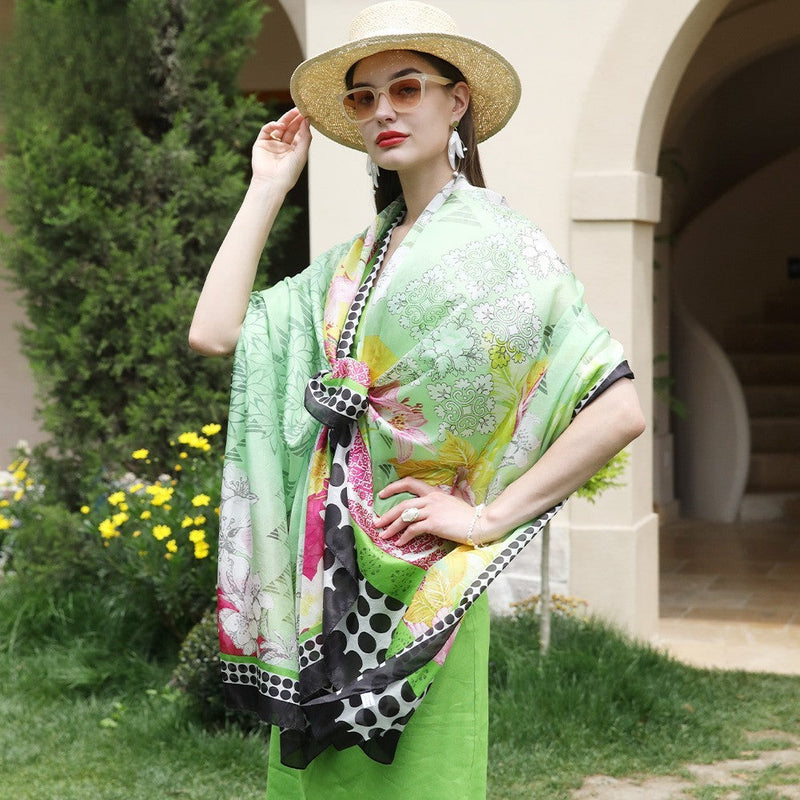 Anyyou 100% Mulberry Silk Emerald Green Long Scarf Luxury Brand Women Beach Shawl Wear Swimwear Pashimina Foulard